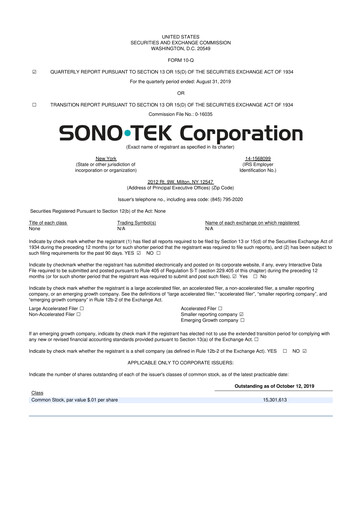 Thumbnail Sono-Tek Corporation 10-Q Quarterly Report FY 