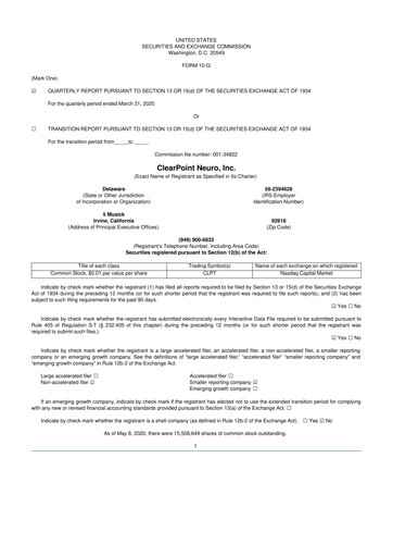 Miniature ClearPoint Neuro 10-Q Rapport trimestriel 2020 