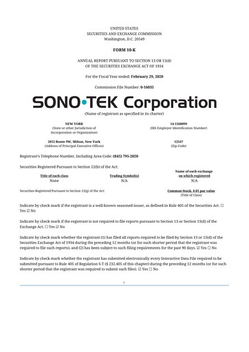 Thumbnail Sono-Tek Corporation 10-K Annual Report 2020
