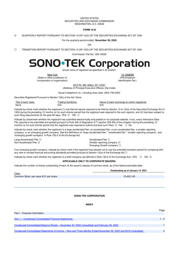 Thumbnail Sono-Tek Corporation 10-Q Quarterly Report FY 