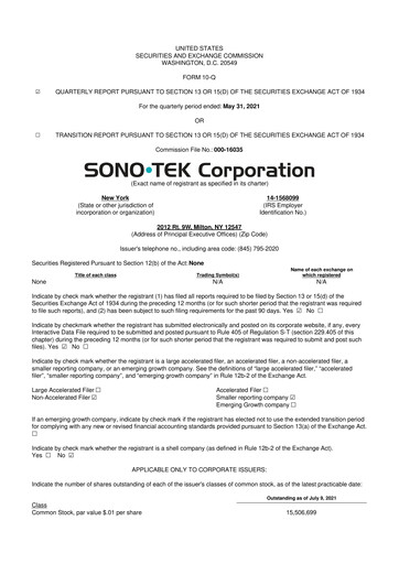Thumbnail Sono-Tek Corporation 10-Q Quarterly Report FY 