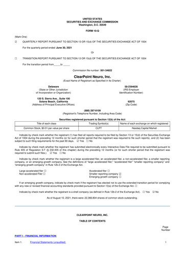 Miniature ClearPoint Neuro 10-Q Rapport trimestriel 2021 
