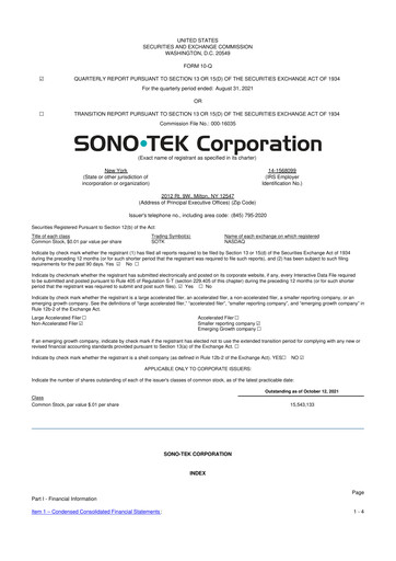 Thumbnail Sono-Tek Corporation 10-Q Quarterly Report FY 