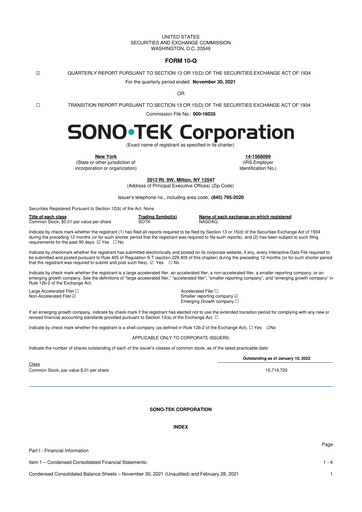 Thumbnail Sono-Tek Corporation 10-Q Quarterly Report FY 