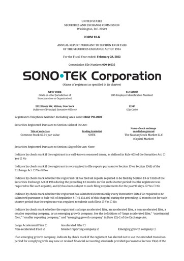 Thumbnail Sono-Tek Corporation 10-K Annual Report 2022
