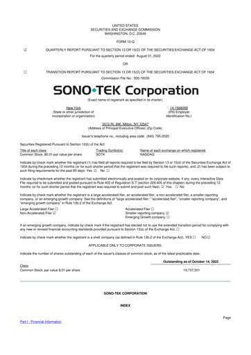 Thumbnail Sono-Tek Corporation 10-Q Quarterly Report FY 