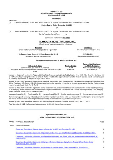 Thumbnail Plymouth Industrial REIT 10-Q Quarterly Report FY2022 