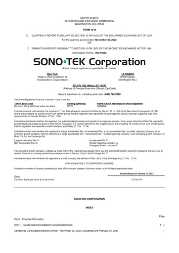 Thumbnail Sono-Tek Corporation 10-Q Quarterly Report FY 
