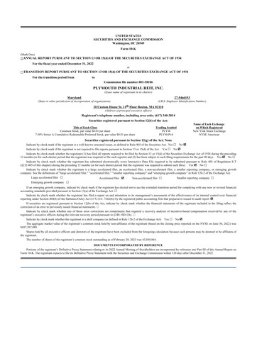 Thumbnail Plymouth Industrial REIT 10-K Annual Report 2022