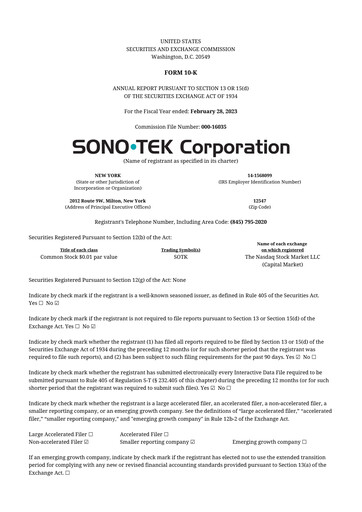 Thumbnail Sono-Tek Corporation 10-K Annual Report 2023