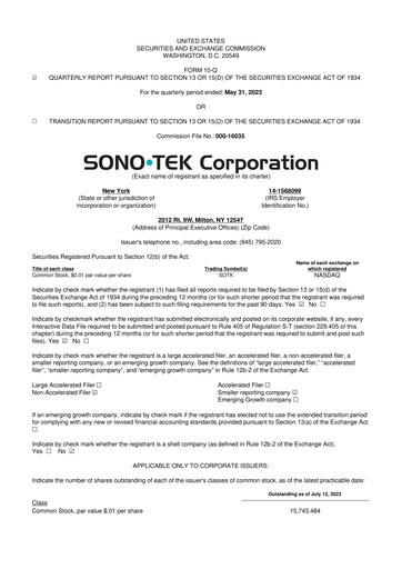 Thumbnail Sono-Tek Corporation 10-Q Quarterly Report FY 