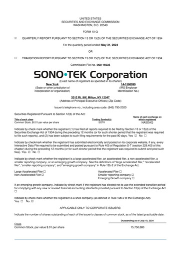 Thumbnail Sono-Tek Corporation 10-Q Quarterly Report FY 