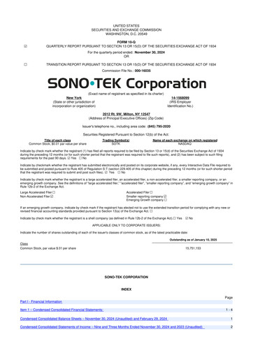 Thumbnail Sono-Tek Corporation 10-Q Quarterly Report FY 