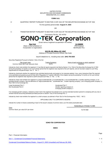 Thumbnail Sono-Tek Corporation 10-Q Quarterly Report FY 