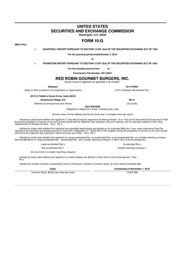 Miniature Red Robin
 10-Q Rapport trimestriel  