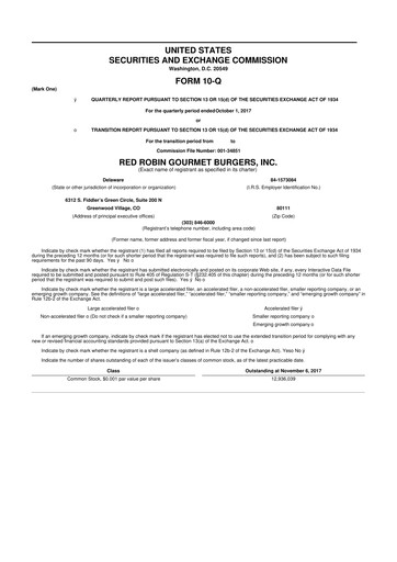 Miniature Red Robin
 10-Q Rapport trimestriel  