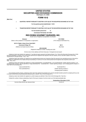 Miniature Red Robin
 10-Q Rapport trimestriel  