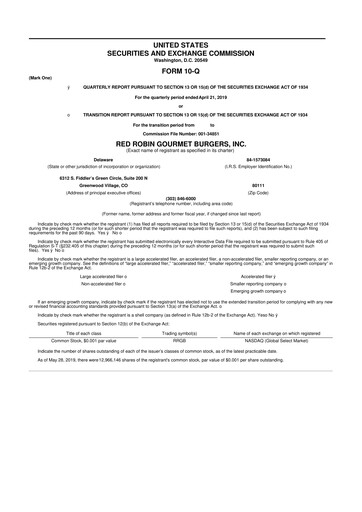 Miniature Red Robin
 10-Q Rapport trimestriel  