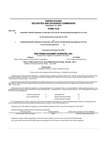 Miniature Red Robin
 10-Q Rapport trimestriel  