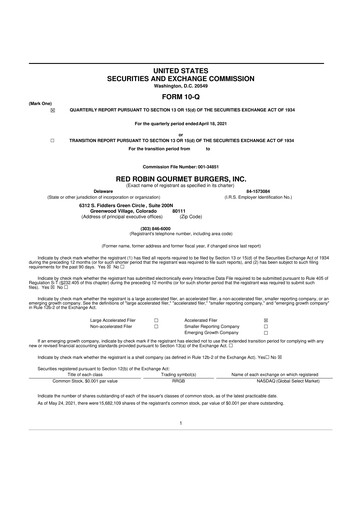 Miniature Red Robin
 10-Q Rapport trimestriel  