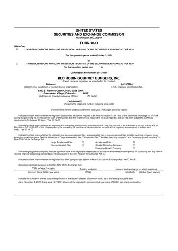 Miniature Red Robin
 10-Q Rapport trimestriel  