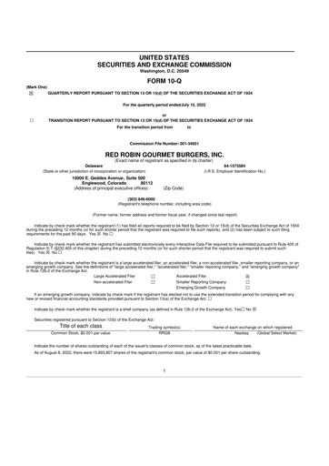 Miniature Red Robin
 10-Q Rapport trimestriel  