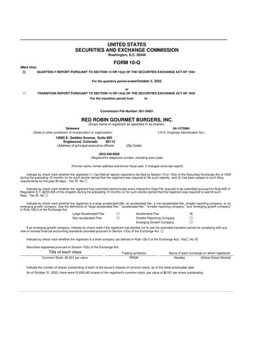 Miniature Red Robin
 10-Q Rapport trimestriel  