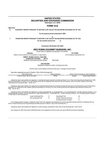 Miniature Red Robin
 10-Q Rapport trimestriel  