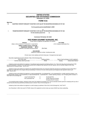 Miniature Red Robin
 10-Q Rapport trimestriel  