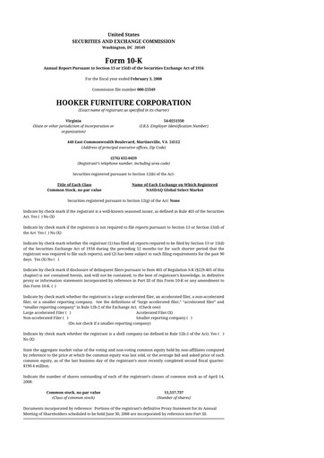 Thumbnail Hooker Furnishings 10-K Annual Report 