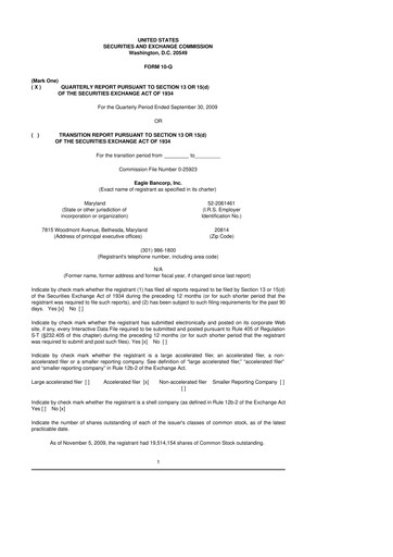 Thumbnail Eagle Bancorp 10-Q Quarterly Report FY 