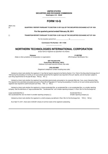 Thumbnail Northern Technologies International 10-Q Quarterly Report FY 