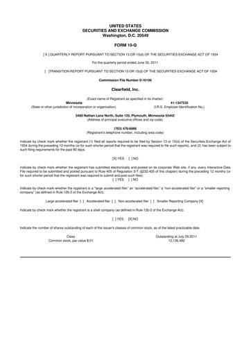 Thumbnail Clearfield 10-Q Quarterly Report FY2011 