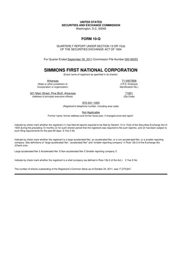 Thumbnail Simmons First National 10-Q Quarterly Report FY2011 