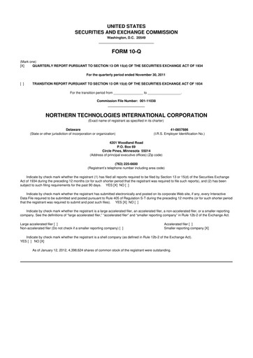 Thumbnail Northern Technologies International 10-Q Quarterly Report FY2012 