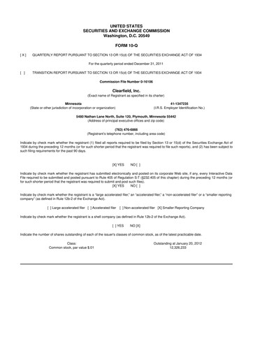 Thumbnail Clearfield 10-Q Quarterly Report FY2012 