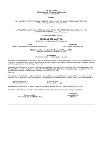 Thumbnail America's Car-Mart 10-Q Quarterly Report FY2012 