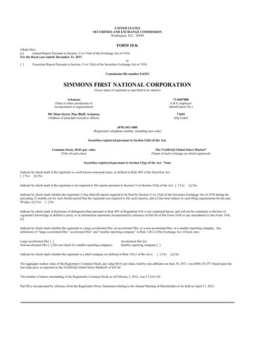 Thumbnail Simmons First National 10-K Annual Report 2011