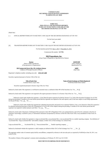 Thumbnail MGP Ingredients 10-K Annual Report 2011