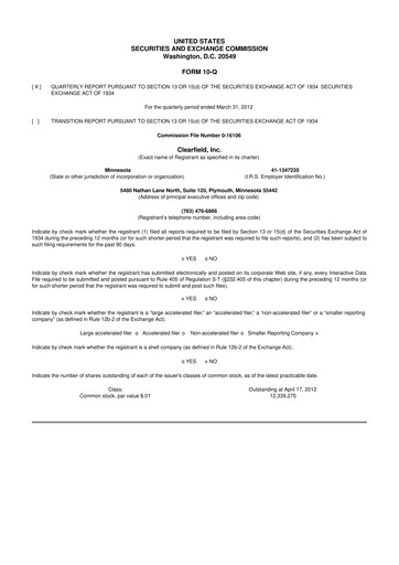 Thumbnail Clearfield 10-Q Quarterly Report FY2012 