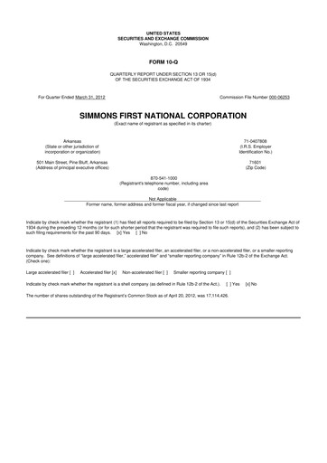 Thumbnail Simmons First National 10-Q Quarterly Report FY2012 