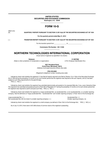Thumbnail Northern Technologies International 10-Q Quarterly Report FY2012 