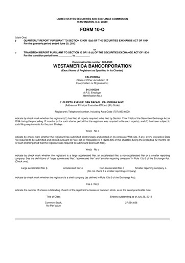 Vorschaubild Westamerica Bancorporation
 10-Q Quartalsbericht 2012 