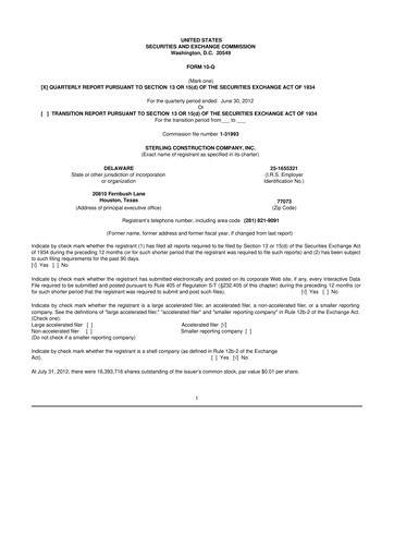 Thumbnail Sterling Infrastructure 10-Q Quarterly Report FY2012 