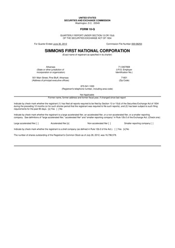Thumbnail Simmons First National 10-Q Quarterly Report FY 