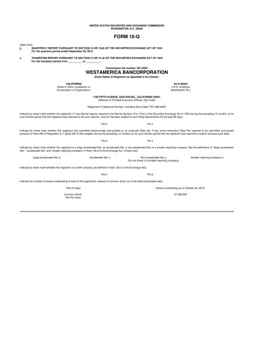 Vorschaubild Westamerica Bancorporation
 10-Q Quartalsbericht 2012 