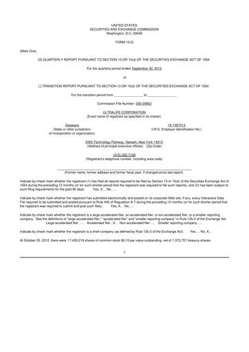 Thumbnail Ultralife Corporation 10-Q Quarterly Report FY2012 