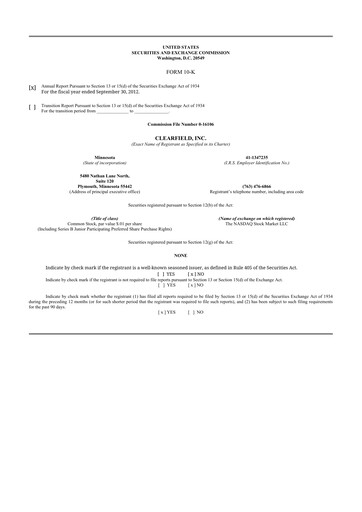 Thumbnail Clearfield 10-K Annual Report 2012