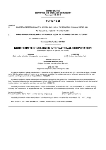 Thumbnail Northern Technologies International 10-Q Quarterly Report FY2013 