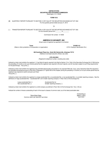 Thumbnail America's Car-Mart 10-Q Quarterly Report FY2013 